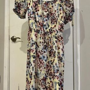 PUFF-SLEEVE SQUARE-NECK FIT-AND-FLARE DRESS Banana Republic